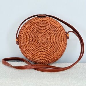 Handwoven Wicker Round‎ Shoulder Bag Round Straw Purse